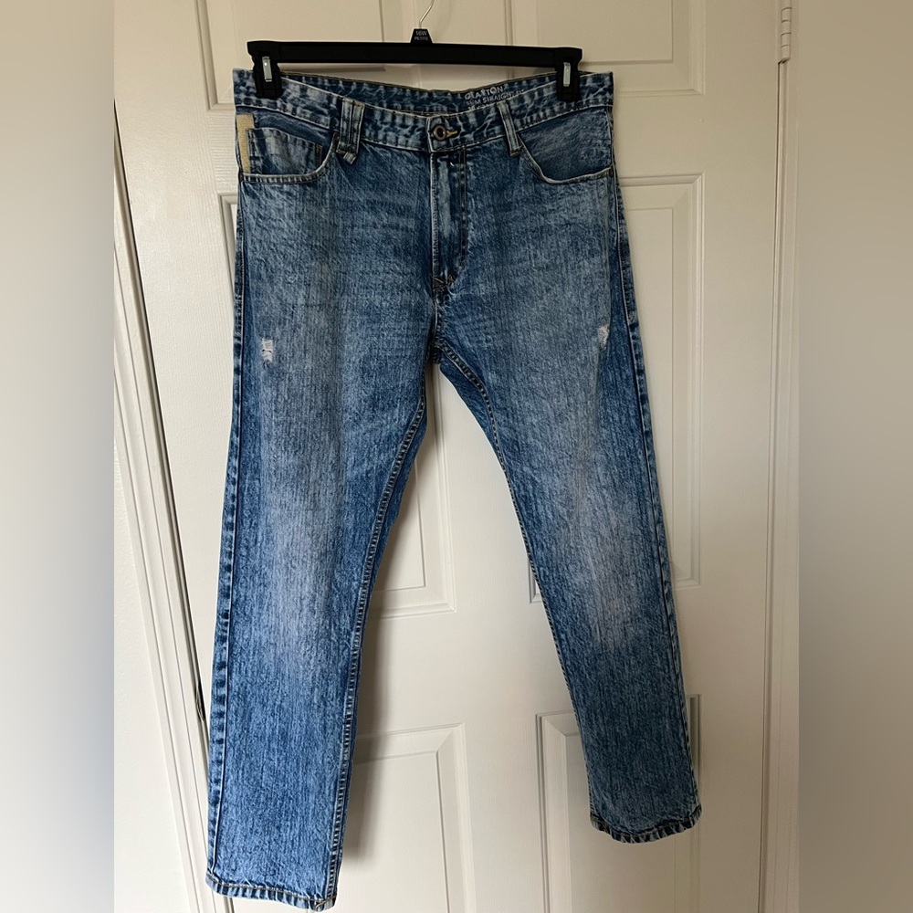 Clayton Blue Hip hop Streetwear‎ Slim Straight-Fit Men's Jeans 36x32
